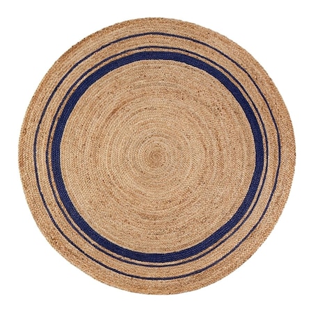 Work-Of-Art 6 ft. Round Kerala Midnite Jute Hand Braided Rug - Tan; Gold & Blue WO2521497